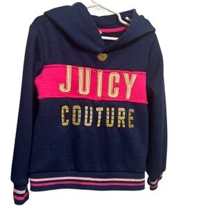 Juicy Couture Kids Dark Blue w/gold & pink Pullover Hoodie size 7 girls